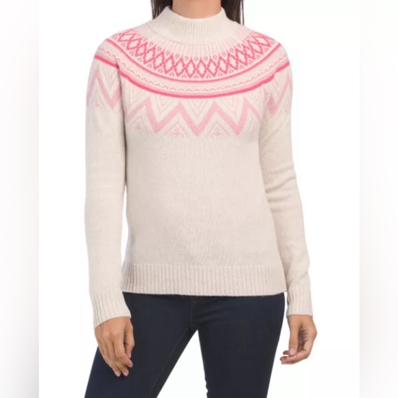 TABITHA WEBB Sweaters - Tabitha Webb -NWT women’s Fairisle Lambswool blend crewneck Sweater cream/pink M